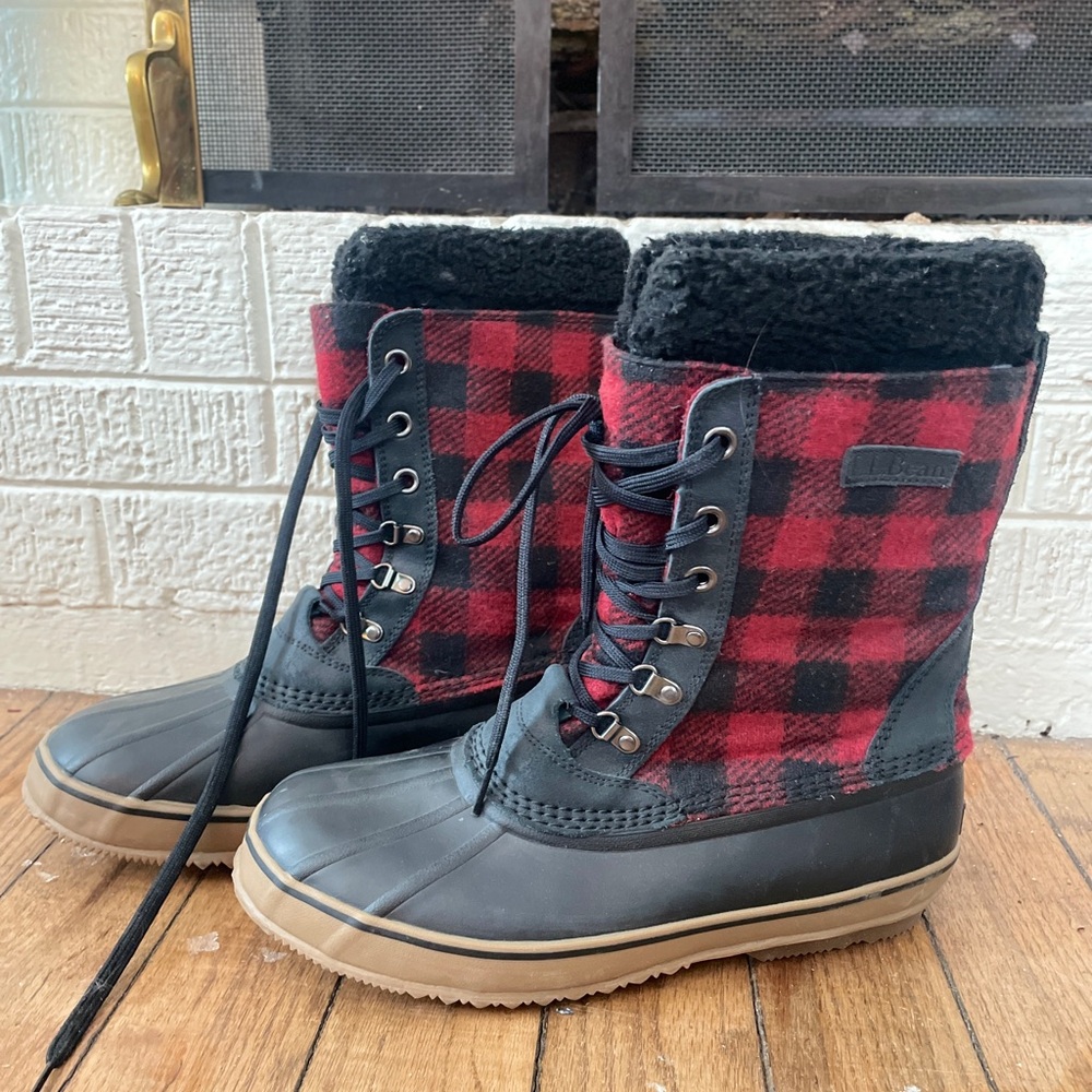 L.L. Bean Buffalo Red and Black Plaid Winter Duck Boots Mens 11